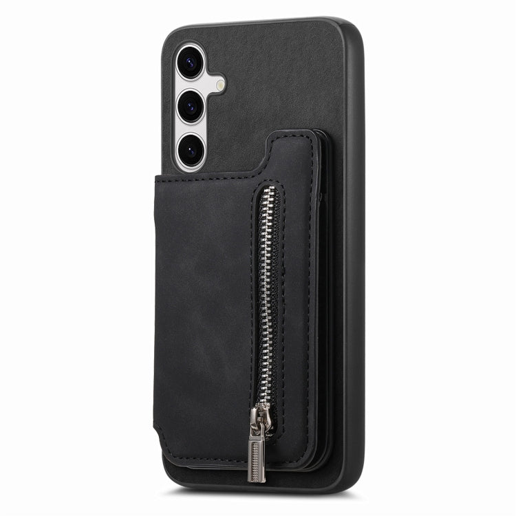 For Samsung Galaxy S25+ 5G Retro MagSafe Zipper Wallet Card Bag Back Phone Case(Black) - Galaxy S25+ 5G Cases by PMC Jewellery | Online Shopping South Africa | PMC Jewellery | Buy Now Pay Later Mobicred