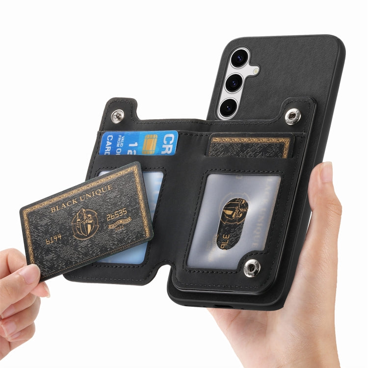 For Samsung Galaxy S25+ 5G Retro MagSafe Zipper Wallet Card Bag Back Phone Case(Black)