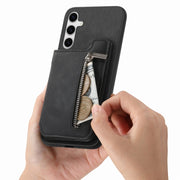 For Samsung Galaxy S25+ 5G Retro MagSafe Zipper Wallet Card Bag Back Phone Case(Black)
