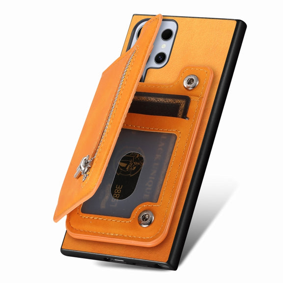 For Samsung Galaxy S25 Ultra 5G Retro MagSafe Zipper Wallet Card Bag Back Phone Case(Yellow)