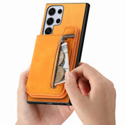 For Samsung Galaxy S25 Ultra 5G Retro MagSafe Zipper Wallet Card Bag Back Phone Case(Yellow)