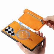 For Samsung Galaxy S25 Ultra 5G Retro MagSafe Zipper Wallet Card Bag Back Phone Case(Yellow)