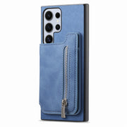 For Samsung Galaxy S25 Ultra 5G Retro MagSafe Zipper Wallet Card Bag Back Phone Case(Blue)