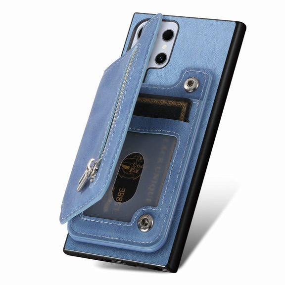 For Samsung Galaxy S25 Ultra 5G Retro MagSafe Zipper Wallet Card Bag Back Phone Case(Blue)