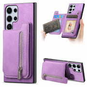 For Samsung Galaxy S25 Ultra 5G Retro MagSafe Zipper Wallet Card Bag Back Phone Case(Purple)