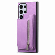 For Samsung Galaxy S25 Ultra 5G Retro MagSafe Zipper Wallet Card Bag Back Phone Case(Purple)