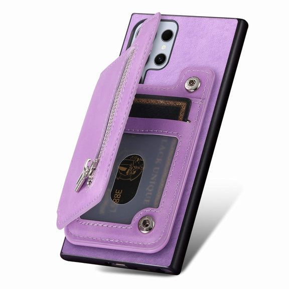For Samsung Galaxy S25 Ultra 5G Retro MagSafe Zipper Wallet Card Bag Back Phone Case(Purple)