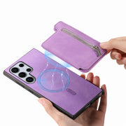 For Samsung Galaxy S25 Ultra 5G Retro MagSafe Zipper Wallet Card Bag Back Phone Case(Purple)