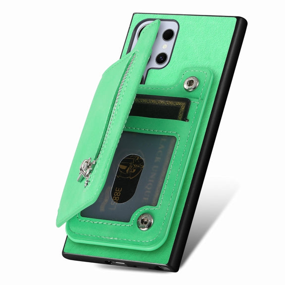 For Samsung Galaxy S25 Ultra 5G Retro MagSafe Zipper Wallet Card Bag Back Phone Case(Green)