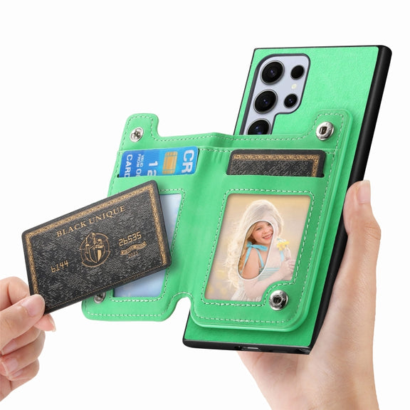 For Samsung Galaxy S25 Ultra 5G Retro MagSafe Zipper Wallet Card Bag Back Phone Case(Green)