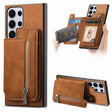 For Samsung Galaxy S25 Ultra 5G Retro MagSafe Zipper Wallet Card Bag Back Phone Case(Brown) - Galaxy S25 Ultra 5G Cases by PMC TechLife | Online Shopping South Africa | PMC TechLife | Buy Now Pay Later Mobicred
