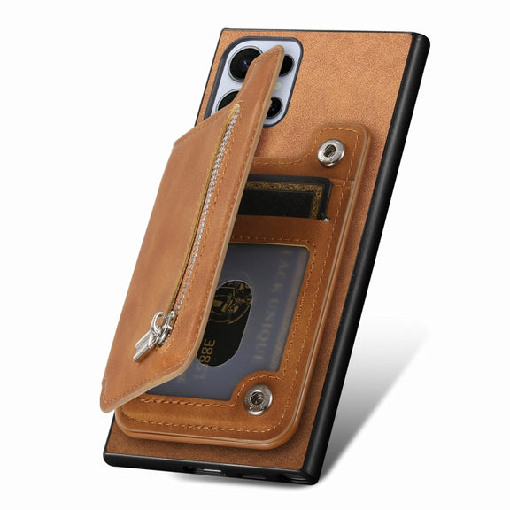 For Samsung Galaxy S25 Ultra 5G Retro MagSafe Zipper Wallet Card Bag Back Phone Case(Brown)