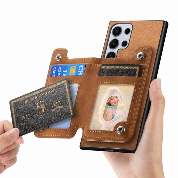 For Samsung Galaxy S25 Ultra 5G Retro MagSafe Zipper Wallet Card Bag Back Phone Case(Brown)