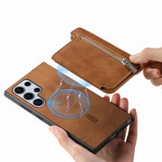 For Samsung Galaxy S25 Ultra 5G Retro MagSafe Zipper Wallet Card Bag Back Phone Case(Brown)