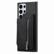 For Samsung Galaxy S25 Ultra 5G Retro MagSafe Zipper Wallet Card Bag Back Phone Case(Black)