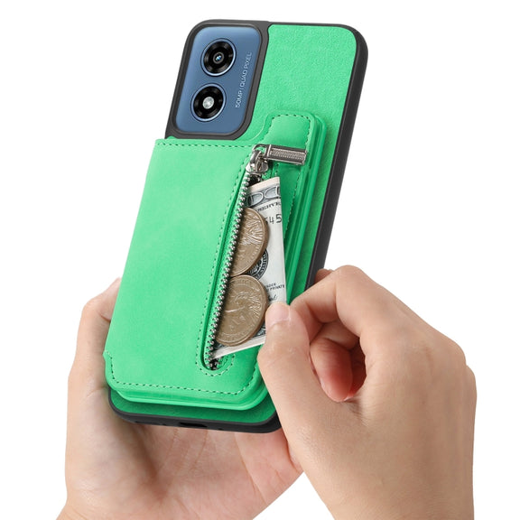 For Motorola Moto G 5G 2024 Retro MagSafe Zipper Wallet Card Bag Back Phone Case(Green)