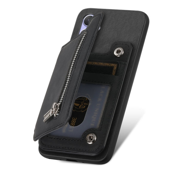For Motorola Moto G 5G 2024 Retro MagSafe Zipper Wallet Card Bag Back Phone Case(Black)
