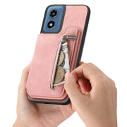 For Motorola Moto G Stylus 5G 2024 Retro MagSafe Zipper Wallet Card Bag Back Phone Case(Pink)