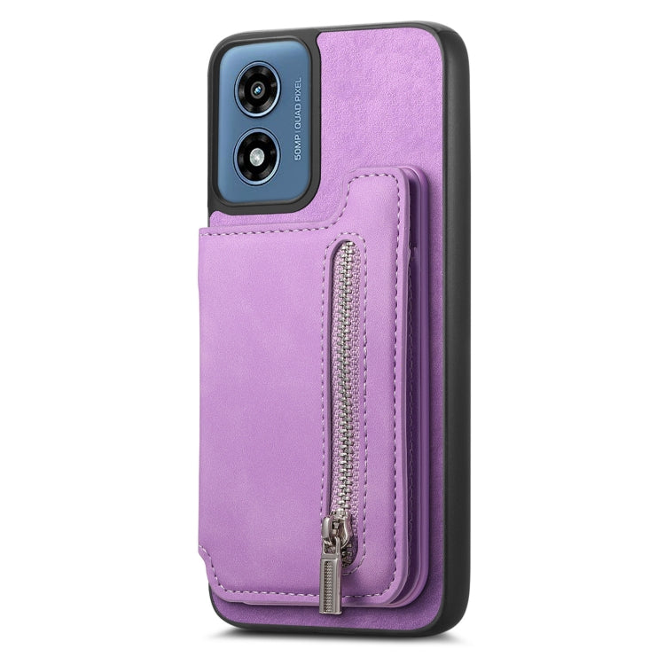 For Motorola Moto G Stylus 5G 2024 Retro MagSafe Zipper Wallet Card Bag Back Phone Case(Purple)