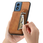 For Motorola Moto G Play 2024 4G Retro MagSafe Zipper Wallet Card Bag Back Phone Case(Brown)
