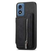 For Motorola Moto G Play 2024 4G Retro MagSafe Zipper Wallet Card Bag Back Phone Case(Black)
