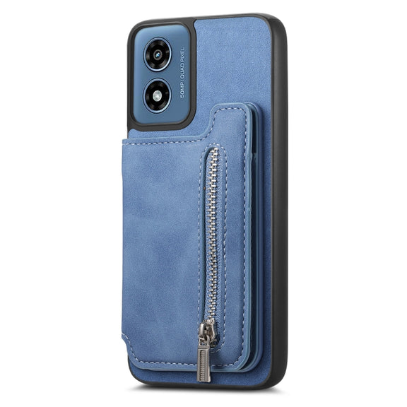 For Motorola Moto G Power 2024 5G Retro MagSafe Zipper Wallet Card Bag Back Phone Case(Blue)