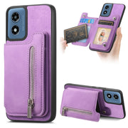 For Motorola Moto G Power 2024 5G Retro MagSafe Zipper Wallet Card Bag Back Phone Case(Purple)