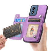 For Motorola Moto G Power 2024 5G Retro MagSafe Zipper Wallet Card Bag Back Phone Case(Purple)