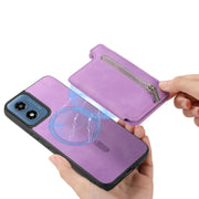For Motorola Moto G Power 2024 5G Retro MagSafe Zipper Wallet Card Bag Back Phone Case(Purple)