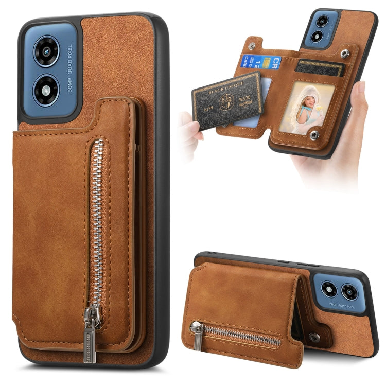 For Motorola Moto G Power 2024 5G Retro MagSafe Zipper Wallet Card Bag Back Phone Case(Brown) - Motorola Cases by PMC TechLife | Online Shopping South Africa | PMC TechLife | Buy Now Pay Later Mobicred
