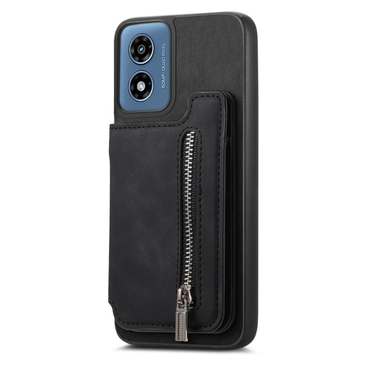 For Motorola Moto G Power 2024 5G Retro MagSafe Zipper Wallet Card Bag Back Phone Case(Black)