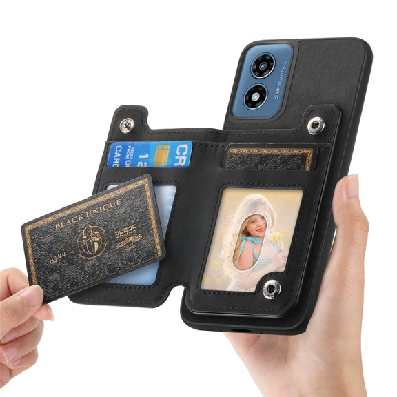 For Motorola Moto G35 Retro MagSafe Zipper Wallet Card Bag Back Phone Case(Black)
