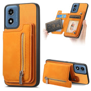 For Motorola Moto G55 Retro MagSafe Zipper Wallet Card Bag Back Phone Case(Yellow)
