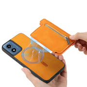 For Motorola Moto G55 Retro MagSafe Zipper Wallet Card Bag Back Phone Case(Yellow)