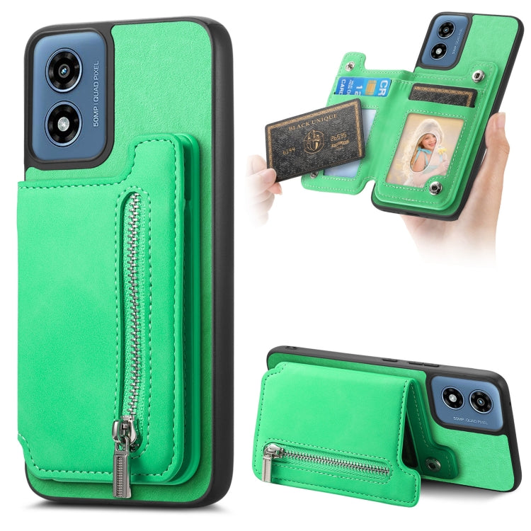 For Motorola Moto G55 Retro MagSafe Zipper Wallet Card Bag Back Phone Case(Green) - Motorola Cases by PMC TechLife | Online Shopping South Africa | PMC TechLife | Buy Now Pay Later Mobicred