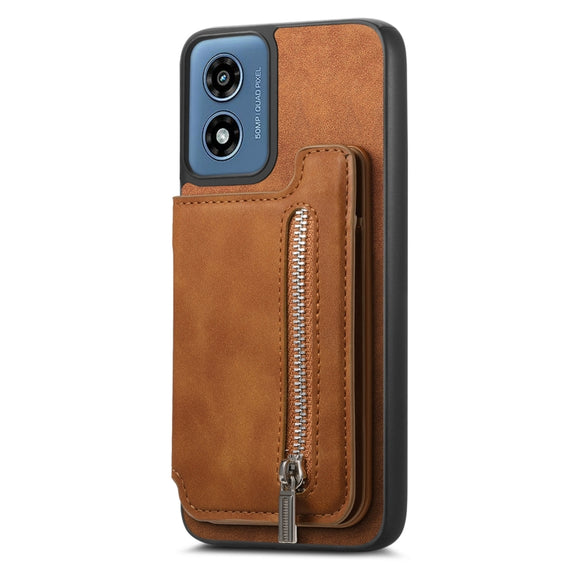 For Motorola Moto G55 Retro MagSafe Zipper Wallet Card Bag Back Phone Case(Brown)