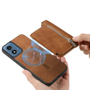 For Motorola Moto G55 Retro MagSafe Zipper Wallet Card Bag Back Phone Case(Brown)