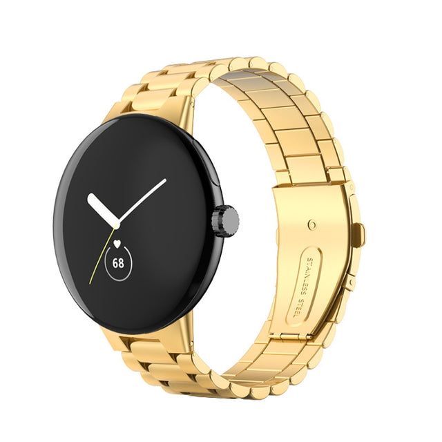 For Google Pixel Watch 3 45mm Three Beads Stainless Steel Folding Buckle Integrated Watch Band(Gold)