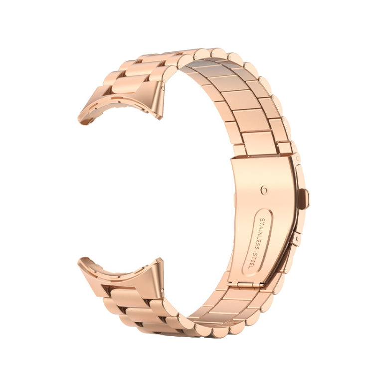 For Google Pixel Watch 3 45mm Three Beads Stainless Steel Folding Buckle Integrated Watch Band(Rose Gold)