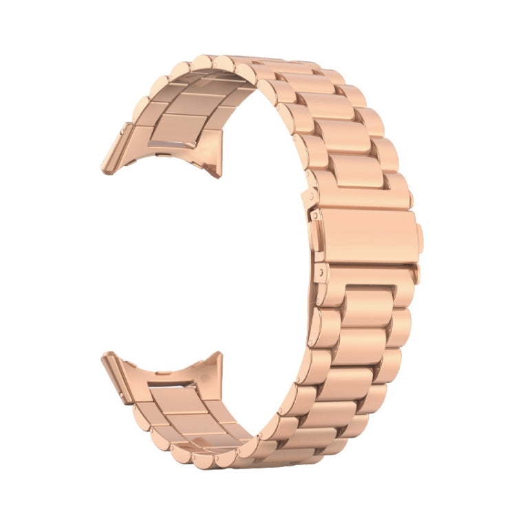 For Google Pixel Watch 3 45mm Three Beads Stainless Steel Folding Buckle Integrated Watch Band(Rose Gold)