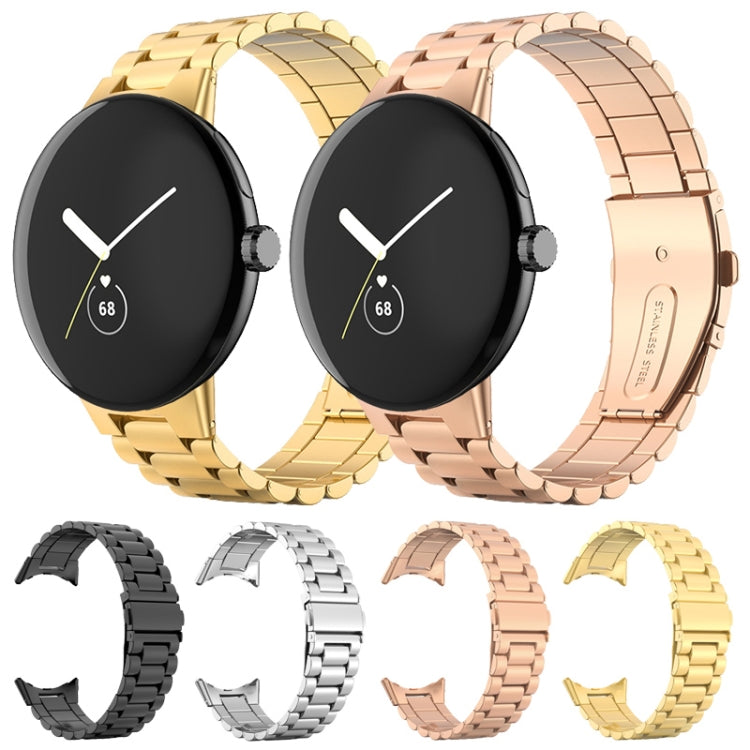 For Google Pixel Watch 3 45mm Three Beads Stainless Steel Folding Buckle Integrated Watch Band(Rose Gold)