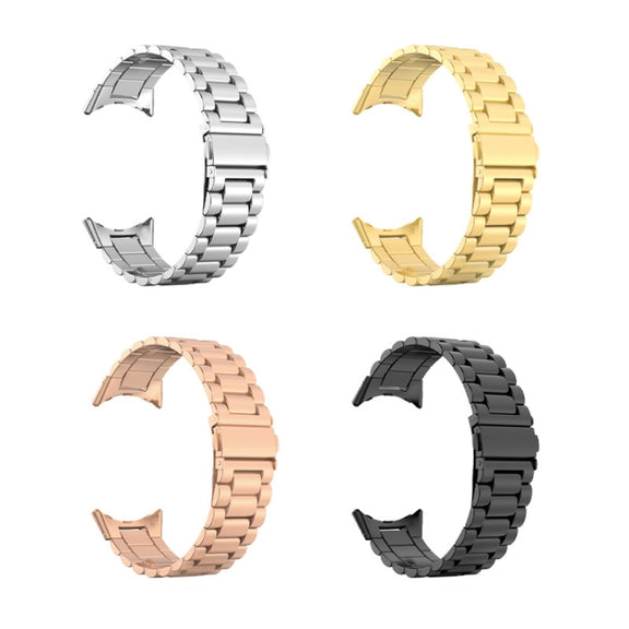 For Google Pixel Watch 3 45mm Three Beads Stainless Steel Folding Buckle Integrated Watch Band(Rose Gold)