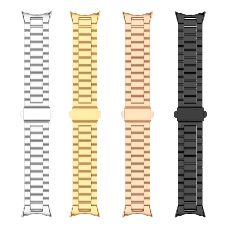 For Google Pixel Watch 3 45mm Three Beads Stainless Steel Folding Buckle Integrated Watch Band(Rose Gold)