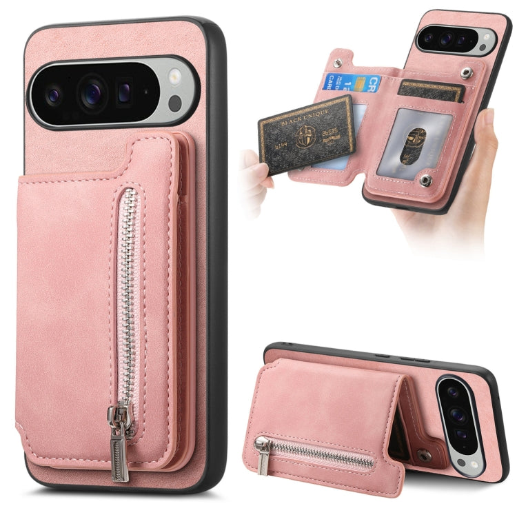 For Google Pixel 9 Pro XL Retro MagSafe Zipper Wallet Card Bag Back Phone Case(Pink) - Google Cases by PMC TechLife | Online Shopping South Africa | PMC TechLife | Buy Now Pay Later Mobicred