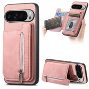 For Google Pixel 9 Pro XL Retro MagSafe Zipper Wallet Card Bag Back Phone Case(Pink)
