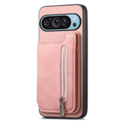 For Google Pixel 9 Pro XL Retro MagSafe Zipper Wallet Card Bag Back Phone Case(Pink)