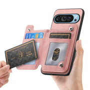 For Google Pixel 9 Pro XL Retro MagSafe Zipper Wallet Card Bag Back Phone Case(Pink)