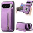 For Google Pixel 9 Pro XL Retro MagSafe Zipper Wallet Card Bag Back Phone Case(Purple) - Google Cases by PMC TechLife | Online Shopping South Africa | PMC TechLife | Buy Now Pay Later Mobicred