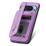 For Google Pixel 9 Pro XL Retro MagSafe Zipper Wallet Card Bag Back Phone Case(Purple)