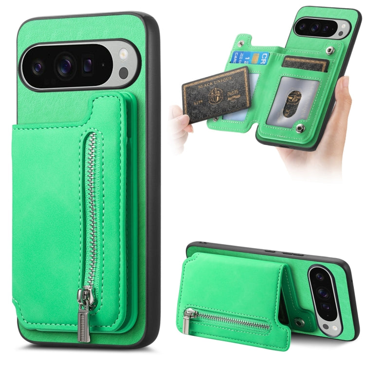 For Google Pixel 9 Pro XL Retro MagSafe Zipper Wallet Card Bag Back Phone Case(Green) - Google Cases by PMC TechLife | Online Shopping South Africa | PMC TechLife | Buy Now Pay Later Mobicred